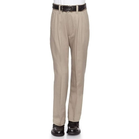 AKA Boys Flat Front Traditonal Fit Cotton Twill Pants Khaki Non-Elastic 20 Husky