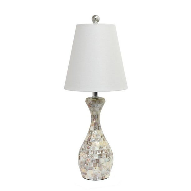 Elegant Designs Trendy Malibu Seashell Mosaic Look Curved Table Lamp with Chrome Accents