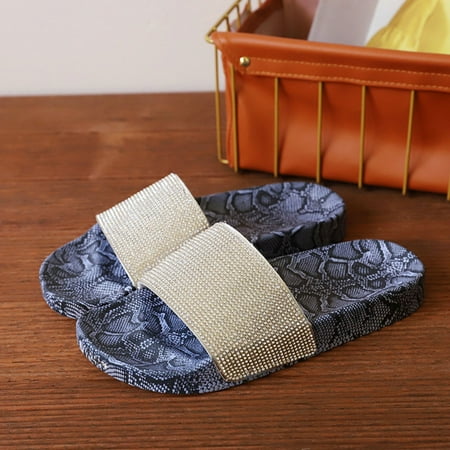 Cathalem Snakeskin Rhinestone Flat Bottom Straight Line Women Slippers Antiskid Casual Casual before Christmas Slippers for Women Blue 8
Cathalem Snakeskin Rhinestone Flat Bottom Straight Line Women Slippers Antiskid Casual Casual before Christmas Slippers for Women Blue 8