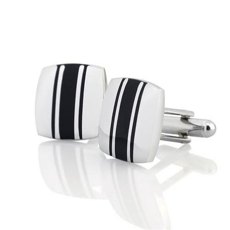 Zodaca Silver Cufflinks with 3 Black Stripes