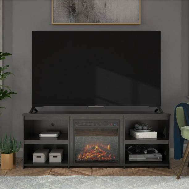 Ameriwood Home Bannack Fireplace TV Stand for TVs up to 65", Black Oak