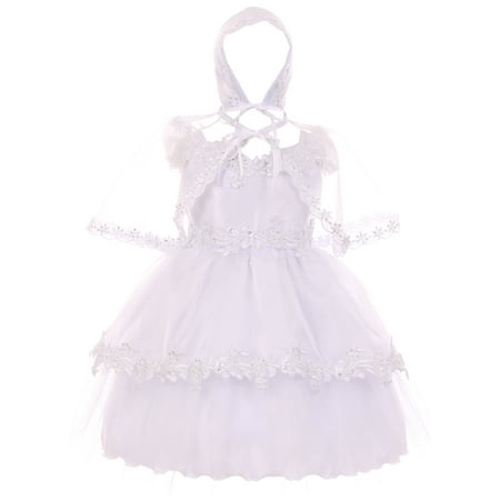 

Baby Girls Infant Organza Tulle Bonnet Cape Baptism Christening Dresses White 12M (TR03K2)