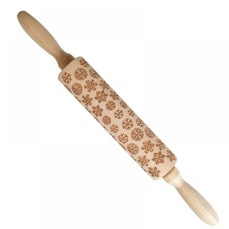 

Embossed Wooden Rolling Pin Christmas Wooden Rolling Pins with Christmas Deer Pattern Cookie Baking Tools Cute Engraved Embossing Rolling Pins for DIY Cookies