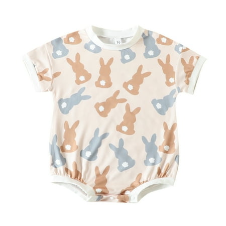 BULLPIANO Baby Girls Boys Easter Outfit Newborn Summer Clothes Rabbit Print T-shirt Jumpsuit Summer Clothes