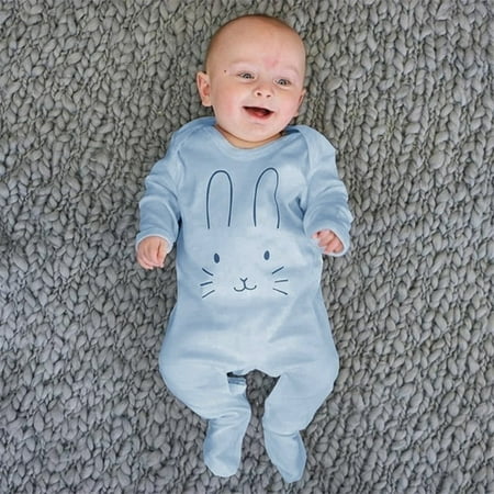 

Print Rabbite Boys Long Girls Jumpsuit Baby Romper Cartoon Sleeve Boys Romper&Jumpsuit Blue 90