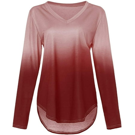 Womens Gradient Tops Long Sleeve Hide Belly Tunic Fall Fashion V Neck Tshirts Casual Loose Stretch Comfy Pullover
Womens Gradient Tops Long Sleeve Hide Belly Tunic Fall Fashion V Neck Tshirts Casual Loose Stretch Comfy Pullover
