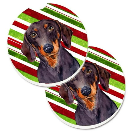 Dachshund Candy Cane Holiday Christmas Set of 2 Cup Holder Car Coaster
