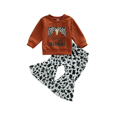 Qtinghua Western Toddler Baby Girl Clothes Cow Print Long Sleeve Pullover Tops Bell Bottom Pants Set Fall Winter Outfits Brown 12-18 Months
Qtinghua Western Toddler Baby Girl Clothes Cow Print Long Sleeve Pullover Tops Bell Bottom Pants Set Fall Winter Outfits Brown 12-18 Months
