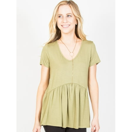 Ruffled Babydoll Tee Light Olive Small in Ruffled bottom Stretchy knit material
