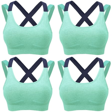 4Units Women s High-impact Seamless Sports Bra Yoga and Fitness Enhanced Women s Underwear(Green XL)
