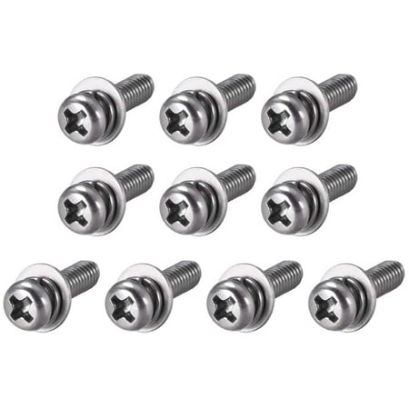 M4 x 14mm Stainless Steel Phillips Pan Head Machine Screws Bolts Combine with Spring Washer and Plain Washers 10pcs
M4 x 14mm Stainless Steel Phillips Pan Head Machine Screws Bolts Combine with Spring Washer and Plain Washers 10pcs