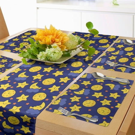 Cartoon Table Runner & Placemats Funny Night Sky Chipper Moons and Stars Sleeping Time Abstract Cartoon Set for Dining Table Placemat 4 pcs + Runner 16 x72 Navy Blue Orange Yellow by Ambesonne
Cartoon Table Runner & Placemats Funny Night Sky Chipper Moons and Stars Sleeping Time Abstract Cartoon Set for Dining Table Placemat 4 pcs + Runner 16 x72 Navy Blue Orange Yellow by Ambesonne