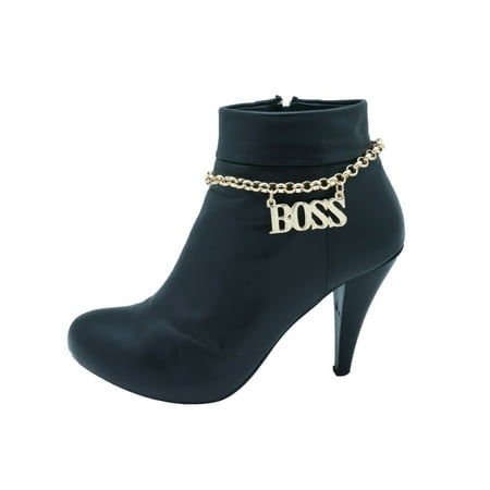 Women Gold Metal Chain Boot Bracelet Shoe Cool BOSS Charm Adjustable Size Band