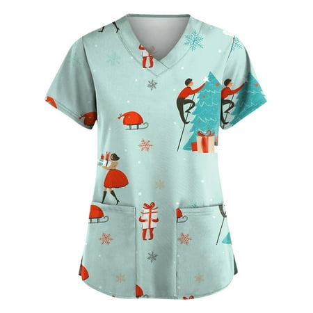 Odeerbi Christmas Scrub Tops for Women Short Sleeve V-neck Uniform Comfortable Printed Blouse with Pockets Mint Green
Odeerbi Christmas Scrub Tops for Women Short Sleeve V-neck Uniform Comfortable Printed Blouse with Pockets Mint Green