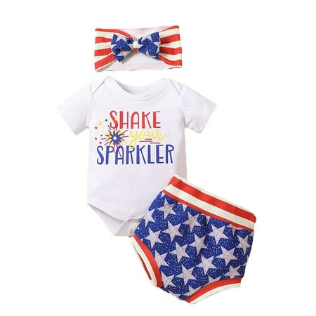 Arvbitana 0-18 Months Infant Baby Girls 4th of July Outfits Short Sleeve Firework Letter Print Romper + Shorts + Headband Set 3Pcs
Arvbitana 0-18 Months Infant Baby Girls 4th of July Outfits Short Sleeve Firework Letter Print Romper + Shorts + Headband Set 3Pcs