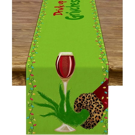 JOOCAR Christmas Table Runner Green Christmas Grinch Leopard Color Light String Red Wine Glass Christmas Table Runner Suitable for Christmas Kitchen Dining Table Holiday Decoration
JOOCAR Christmas Table Runner Green Christmas Grinch Leopard Color Light String Red Wine Glass Christmas Table Runner Suitable for Christmas Kitchen Dining Table Holiday Decoration
