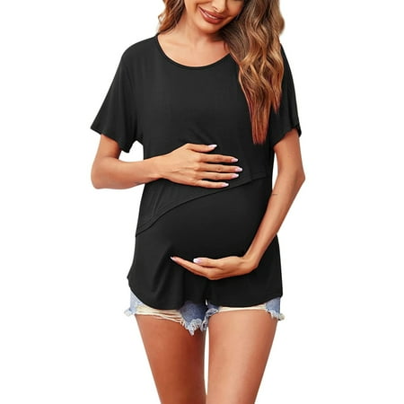 nsendm Womens Maternity Short Sleeve Crew Neck Solid Color Asymmetrical Nursed Tops T Shirt Maternity Pants with Side Pockets Shirt Black Small
nsendm Womens Maternity Short Sleeve Crew Neck Solid Color Asymmetrical Nursed Tops T Shirt Maternity Pants with Side Pockets Shirt Black Small