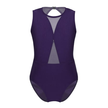DPOIS Kids Girls Sleeveless Ballet Leotard Mesh Splice Cutout Back Gymnastics Bodysuit