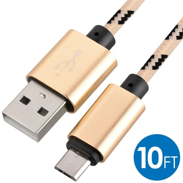 Micro USB Cable Charger For Samsung Galaxy, Android Phones, 10FT Micro USB Cable Braided Cord High-Speed USB 2.0 Sync and Charging Cable For Samsung, HTC, Motorola, Nokia, Kindle, MP3, Tablet by Borz
