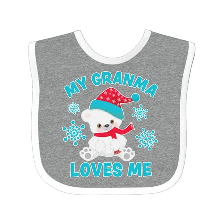 Inktastic Polar Bear My Granma Loves Me in Santa Hat with Snowflakes Gift Baby Boy or Baby Girl Bib