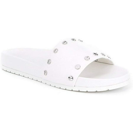 Donna Karan Cannes Stud Detail Slide Sandals Nappa Leather White 9