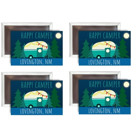 Lovington New Mexico Souvenir 2x3-Inch Fridge Magnet Happy Camper Design 4-Pack
