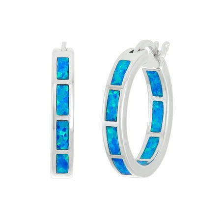 Beaux Bijoux Sterling Silver Blue Opal Inside-Outside Hoop Earrings (Multiple colors available)