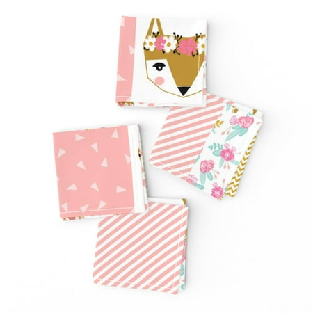 Cocktail Napkins Fox Florals Patchwork Geometric Cheater Nursery Baby Set of 4