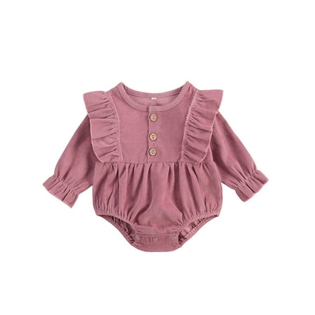Infant Baby Girl Corduroy Romper Newborn Baby Girl Solid Causal Long Sleeve Jumpsuit With Button