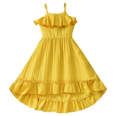 

Pedort Plus Size Summer Dresses Girls Dresses Age 5-14 Years Kids Ruffle Casual Short Sleeve Swing Tunic Shirt Dress Casual Summer Outfits Yellow 110