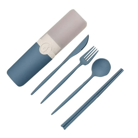 Meizhencang 5Pcs/Set Spoon Fork Set Minimalist Creative Food Grade Easy to Carry Tableware Chopsticks Kit for Students