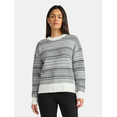Time and Tru Women's Fair Isle Pullover Sweater, Mid-weight, Sizes XS-XXXL
