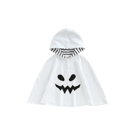 

ZIYIXIN Baby Boy Girl Halloween Costume Hooded Cloak Ghost Print Robe Cape Oversized Hooded Blanket Sweatshirt Shawl Outerwear White 6-12 Months