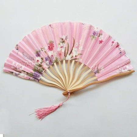 Hand Held Fans Chinese Style Peony Silk Bamboo Folding Fan Tassel Folded Fan