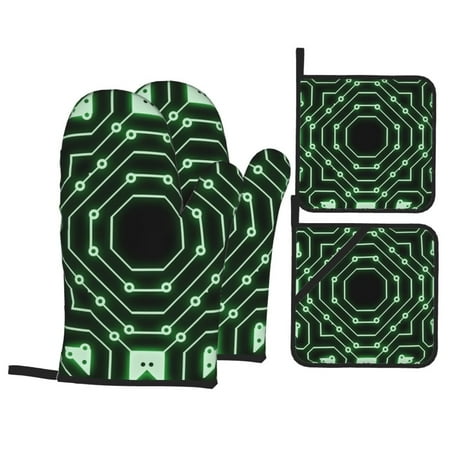 Oven Mitts and Pot Holders Set Baking 4-Piece Set for Kitchen for Outdoor BBQ Mitts Heat Resistant Cooking Green Chip Circuit Pattern
Oven Mitts and Pot Holders Set Baking 4-Piece Set for Kitchen for Outdoor BBQ Mitts Heat Resistant Cooking Green Chip Circuit Pattern