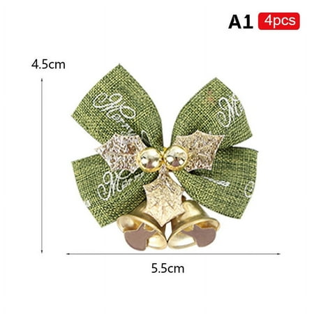 Buytra 4Pcs/Lot Mini Christmas Bows With Bells Christmas Tree Garland Decoration