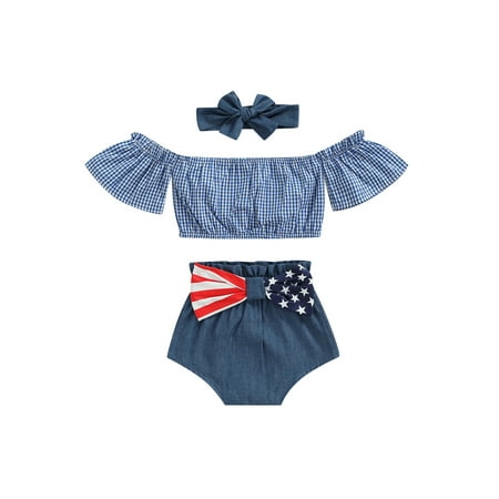 MissiMae 4th of July Baby Girls Outfit Plaid Off-Shoulder Crop Tops + Snaps Pantie + Hairband for Toddlers
MissiMae 4th of July Baby Girls Outfit Plaid Off-Shoulder Crop Tops + Snaps Pantie + Hairband for Toddlers