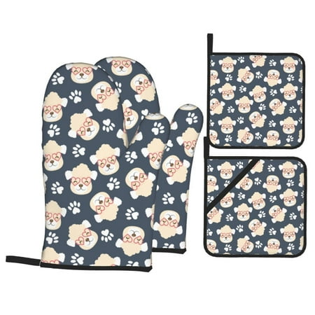 Oven Mitts and Pot Holders 4 pcs Set Cute Dog Love Glasses Heat Resistant Pot Holders Oven Mitts for kitchen Non-Slip Hanging Loop Oven Glove Potholders for Baking Cooking
Oven Mitts and Pot Holders 4 pcs Set Cute Dog Love Glasses Heat Resistant Pot Holders Oven Mitts for kitchen Non-Slip Hanging Loop Oven Glove Potholders for Baking Cooking