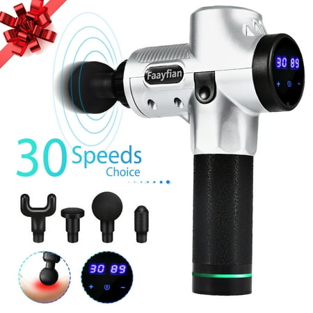 Muscle Massage Gun- Faayfian 4 Heads 30 Speeds Professional Powerful Handheld Deep Tissue Muscle Massager- Percussion Massager for Trigger Points and Muscle Recovery for High Performance Athletes