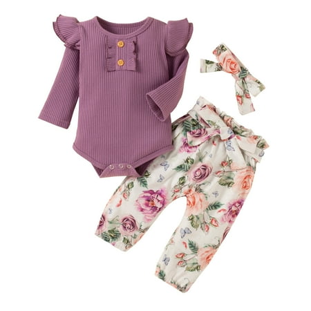 Girls Baby Clothes Ribbed Ruffle Sleeves Romper Tops Floral Pants With Headband Toddler Outfits Set Girls Cropped Pants
Girls Baby Clothes Ribbed Ruffle Sleeves Romper Tops Floral Pants With Headband Toddler Outfits Set Girls Cropped Pants