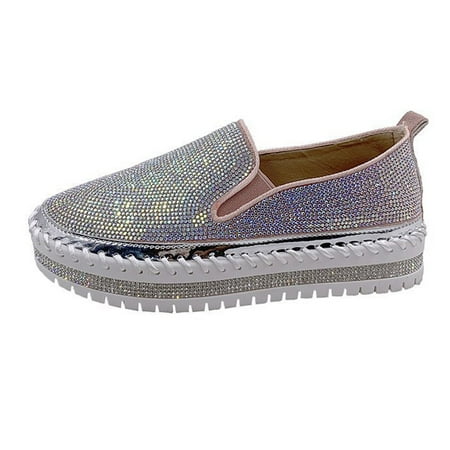 YanHoo Women s Singer Shoes Dressy Rhinestones Thick-Soled Shoes Ladies Summer Casual Comfy Shoes