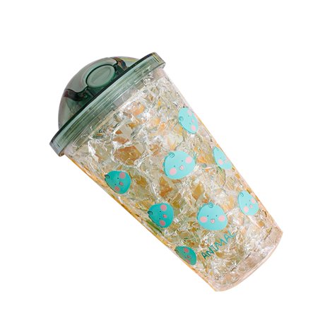 Meizhencang 450ml Dustproof Lid Straw Cup Shockproof PS One-key Opening Delicate Straw Mug for Student