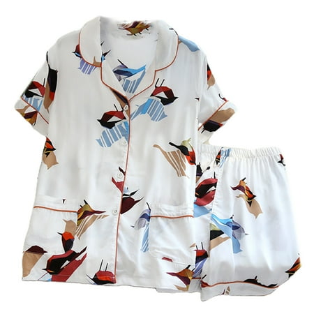 Dasbsug Female Summer Two Piece Pajamas Set Lapel Button Short Sleeve Tops Loose Pants Sleepwear Geometric Leaves Print Nightwear Loungewear
Dasbsug Female Summer Two Piece Pajamas Set Lapel Button Short Sleeve Tops Loose Pants Sleepwear Geometric Leaves Print Nightwear Loungewear