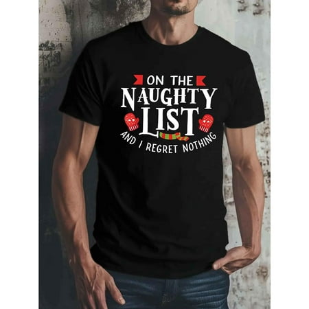 Breathable Naughty List Tee Casual Geometric Design T Shirt Short Sleeve Graphic Tees Top Black S-5XL