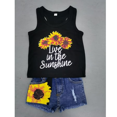 Nokpsedcb 2PCS Toddler Kids Girl Summer Streetwear Set Infant Sunflower Printed Sleeveless Vest Denim Printed Shorts Black 4-5 Years
Nokpsedcb 2PCS Toddler Kids Girl Summer Streetwear Set Infant Sunflower Printed Sleeveless Vest Denim Printed Shorts Black 4-5 Years