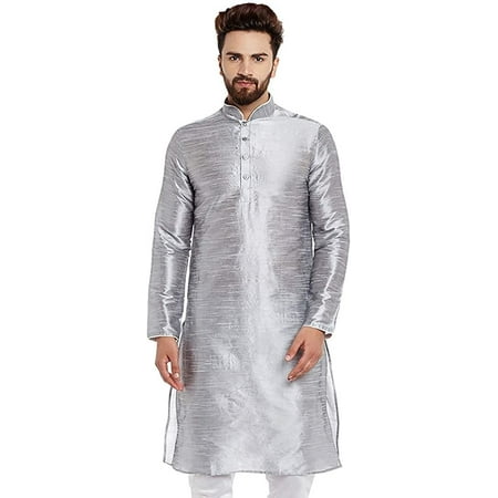 Royal Kurta Men s Cotton Silk Asymmetric Kurta (pl =157_Silver_40)