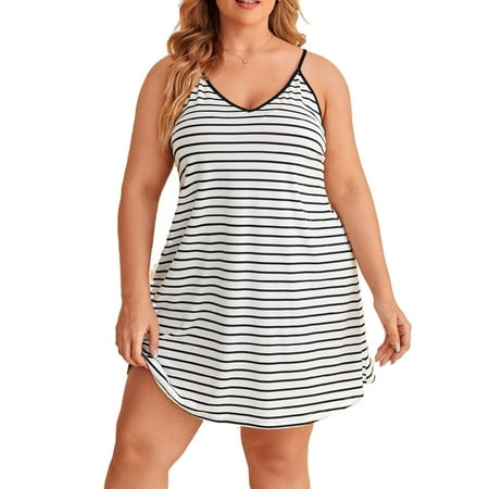 

Sexy Striped Cami Strap Slip Dress Sleeveless Black and White Plus Size Nightgowns & Sleepshirts (Women s)