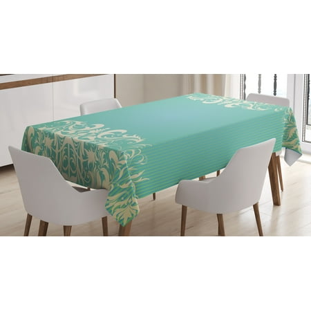 

Ambesonne Vintage Tablecloth Rectangular Table Cover Flora Curlicues 60 x84 Seafoam Cream