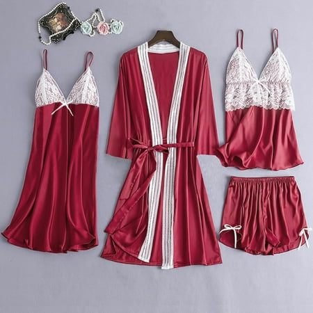Ykohkofe 4PC Women Satin Lace Camisole Bowknot Shorts Nightdress Robe Pajamas Lingerie
Ykohkofe 4PC Women Satin Lace Camisole Bowknot Shorts Nightdress Robe Pajamas Lingerie