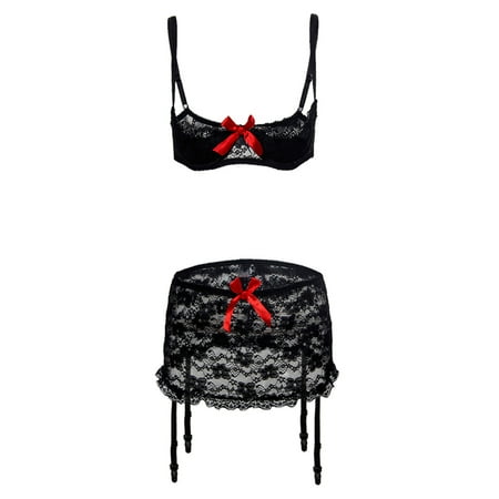 LONKITO Bikini Sets for Sexy Bra Short Skirt Garter Large Sexy Lingerie Dew Bow Lace Half Cup No Stockings Black M
LONKITO Bikini Sets for Sexy Bra Short Skirt Garter Large Sexy Lingerie Dew Bow Lace Half Cup No Stockings Black M